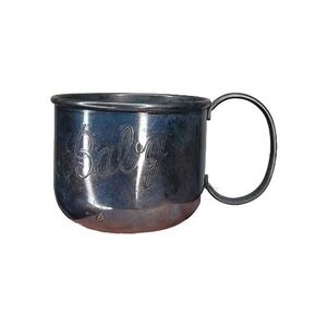 Antique Puritan Plate  S.P.  COPPER 1828, Engraved Baby Cup Heavy Tarnish